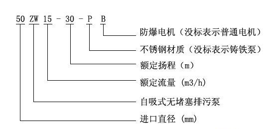 ZWPB型不锈钢防爆自吸式无堵塞排污泵型号意义